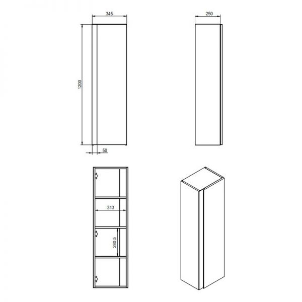 Moods Clash Matt Black Tall 1 Door Wall Hung Bathroom Storage Unit #3
