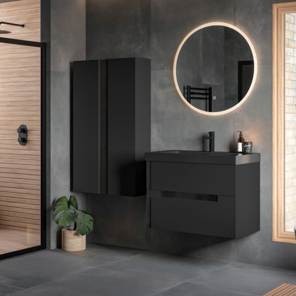 Moods Clash 600mm Matt Black Wall Hung Vanity Unit with Coordinating Basin #2