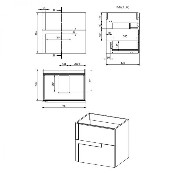 Moods Clash 600mm Matt Black Wall Hung Vanity Unit with White Basin #2