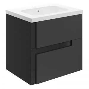 Moods Clash 600mm Matt Black Wall Hung Vanity Unit with White Basin