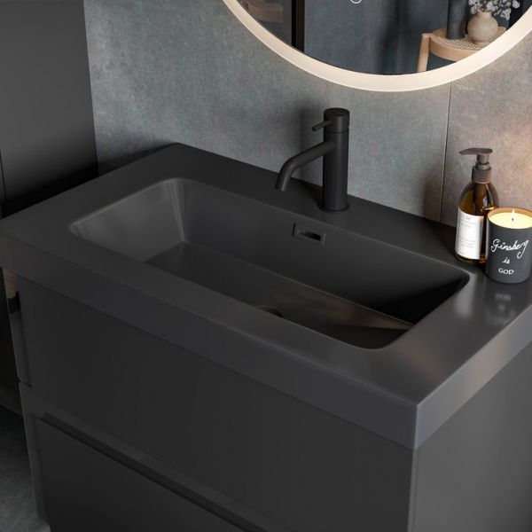 Moods Clash 800mm Matt Black Wall Hung Vanity Unit with Coordinating Basin #2