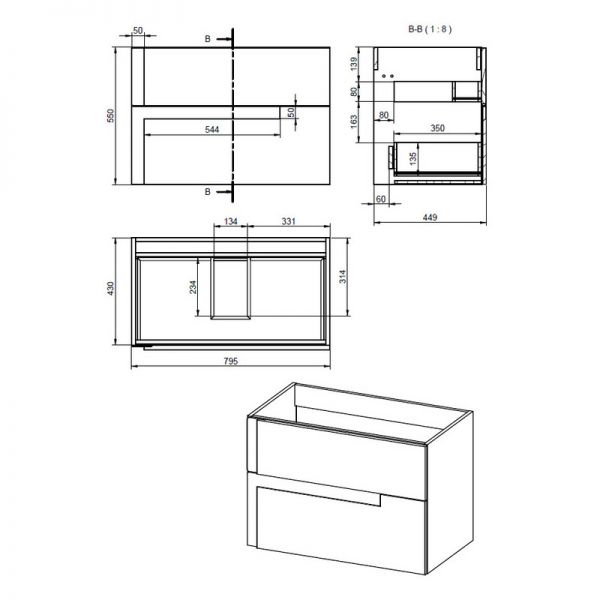 Moods Clash 800mm Matt Black Wall Hung Vanity Unit with White Basin #2