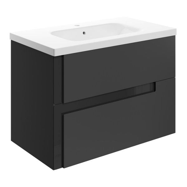 Moods Clash 800mm Matt Black Wall Hung Vanity Unit with White Basin