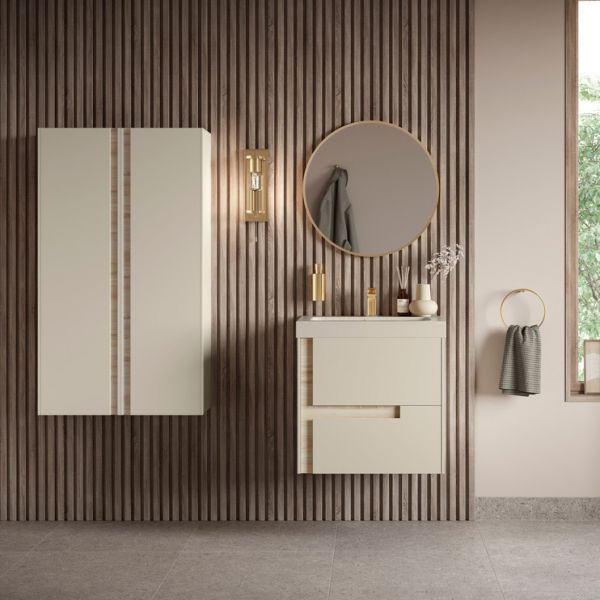 Moods Clash Matt Cotton Tall 1 Door Wall Hung Bathroom Storage Unit #2