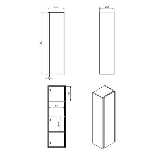 Moods Clash Matt Cotton Tall 1 Door Wall Hung Bathroom Storage Unit #3