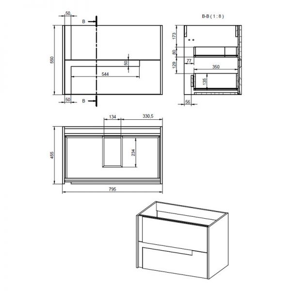 Moods Clash 800mm Matt Cotton Wall Hung Vanity Unit with White Basin #2