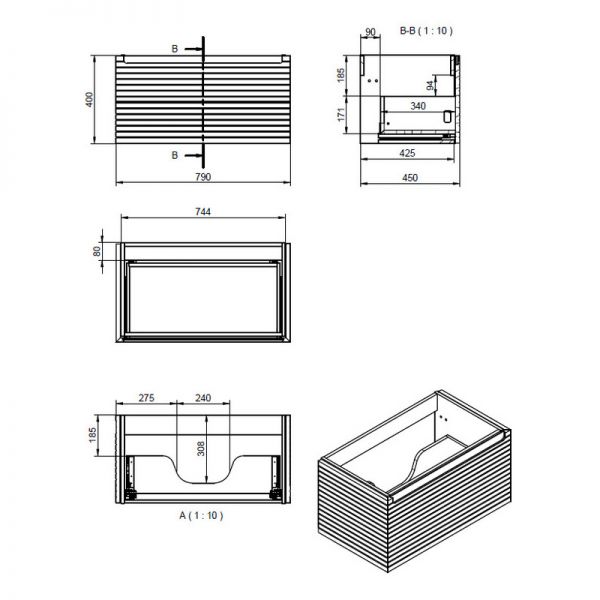 Moods Balance 800mm Matt Cotton Wall Hung Vanity Unit and Basin #3