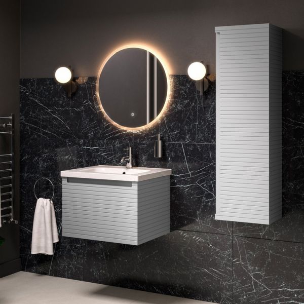 Moods Balance Matt Mineral Grey Tall 1 Door Wall Hung Bathroom Storage Unit #2
