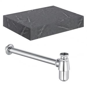 Moods Nature 600mm Grey Marble Wall Hung Basin Shelf With Chrome Bottle Trap