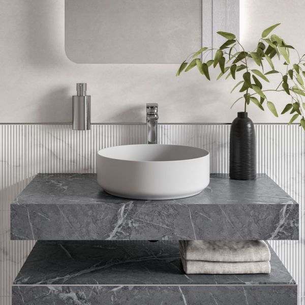 Moods Nature 800mm Grey Marble Wall Hung Basin Shelf With Chrome Bottle Trap #2