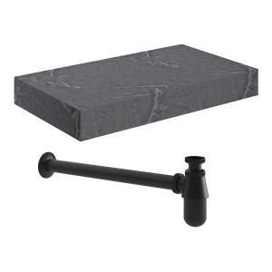 Moods Nature 800mm Grey Marble Wall Hung Basin Shelf With Black Bottle Trap