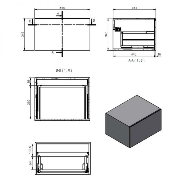 Moods Nature 600mm Grey Marble Wall Hung Storage Drawer #6