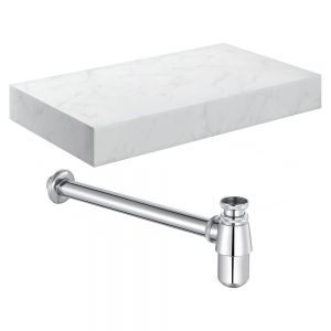 Moods Nature 800mm White Marble Wall Hung Basin Shelf With Chrome Bottle Trap