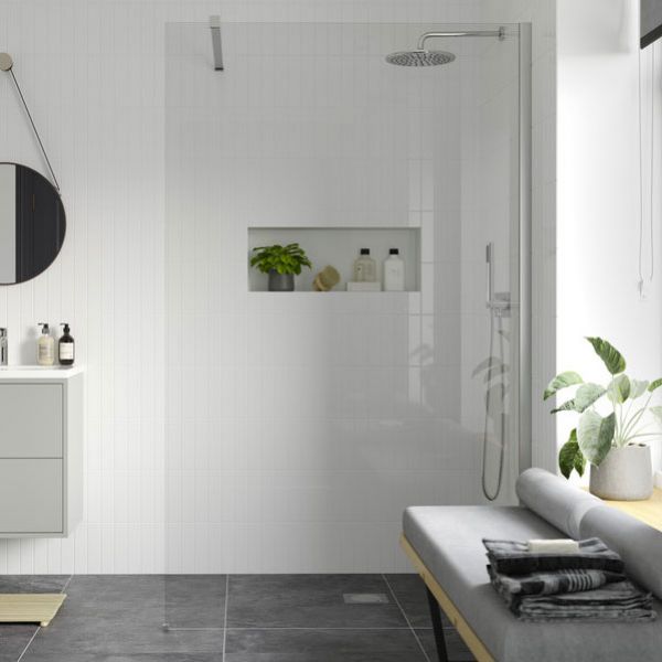 Moods Splash Chrome 8mm Wet Room Panel 900 Wide