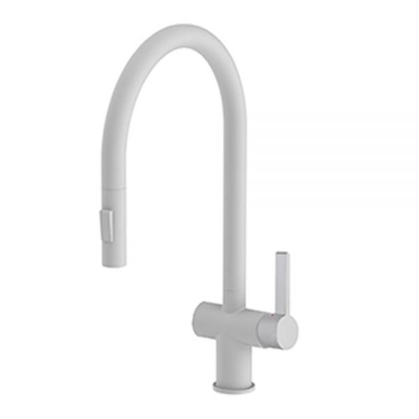 JTP VOS Matt White Pull Out Kitchen Mixer Tap