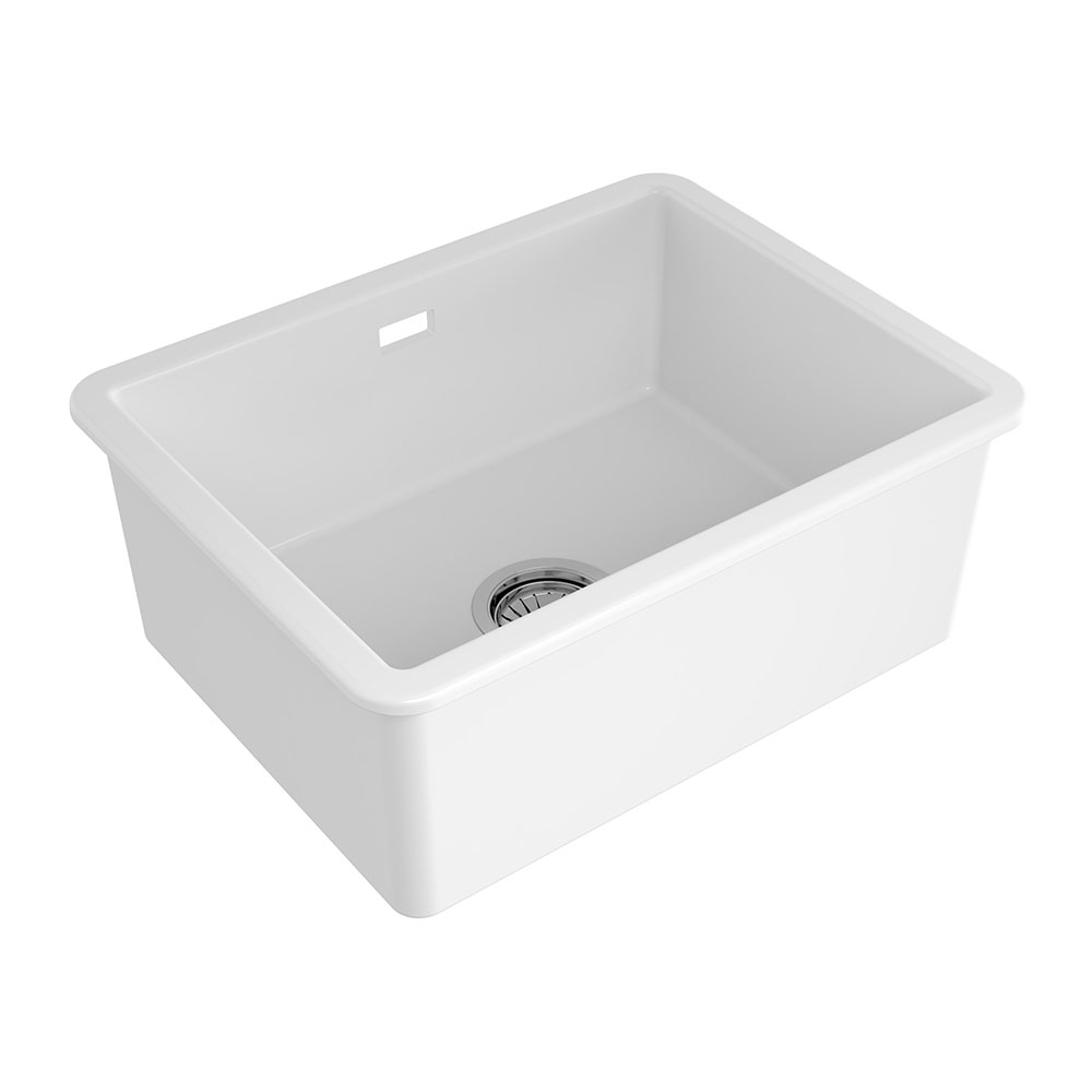 Reginox Mataro White Single Bowl Undermount Ceramic Kitchen Sink 555 x