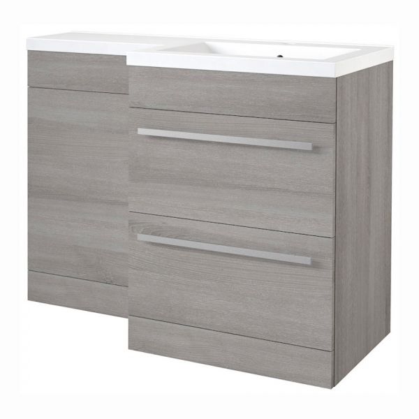 Kartell Matrix 1100 Grey Ash 2 Drawer L Shaped Right Hand Vanity Unit and Basin Pack
