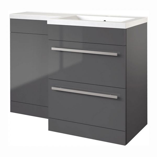 Kartell Matrix 1100 Storm Grey Gloss 2 Drawer L Shaped Right Hand Vanity Unit and Basin Pack