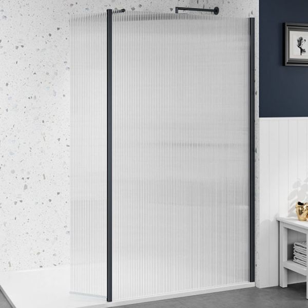 Merlyn Matt Black 8mm Fluted Glass Wetroom Panel 1200 Wide