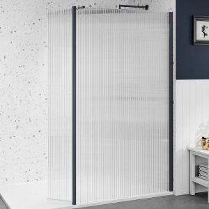 Merlyn Matt Black 8mm Fluted Glass Wetroom Panel 800 Wide