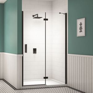 Merlyn Black Hinged 900 Shower Door and Inline Panel