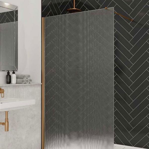 Merlyn Brushed Bronze 8mm Fluted Glass Wetroom Panel 1000 Wide