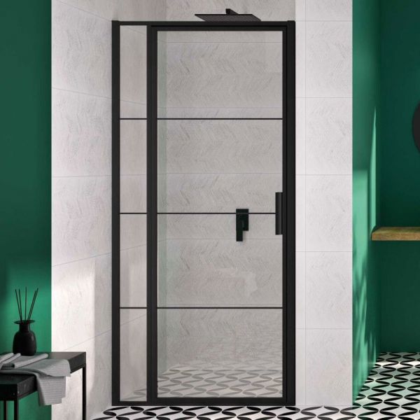 Merlyn Ionic Essence Black Framed Square 900 Hinged Shower Door with Inline Panel #2