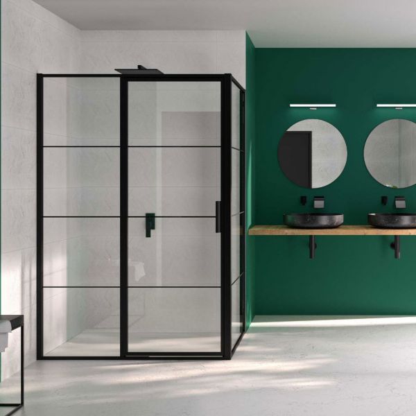Merlyn Ionic Essence Black Framed Square 900 Hinged Shower Door with Inline Panel #3