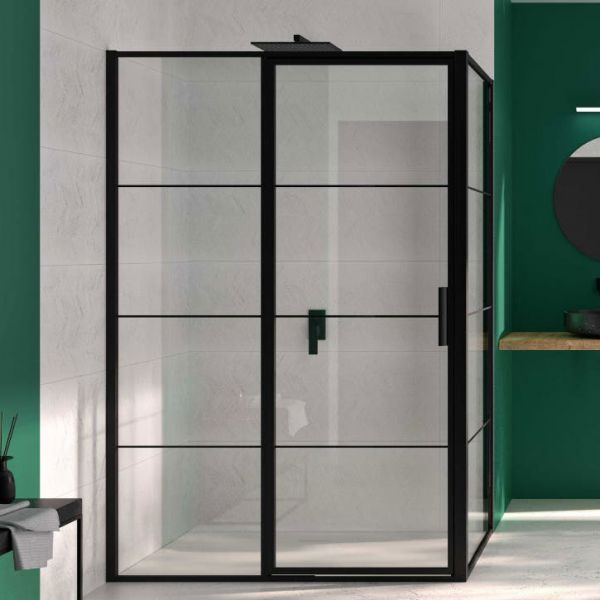 Merlyn Ionic Essence Black Framed Square 900 Hinged Shower Door with Inline Panel