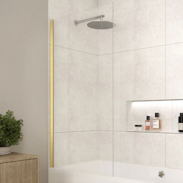 Merlyn Brushed Brass Square Fixed Bath Screen 1500 x 800mm