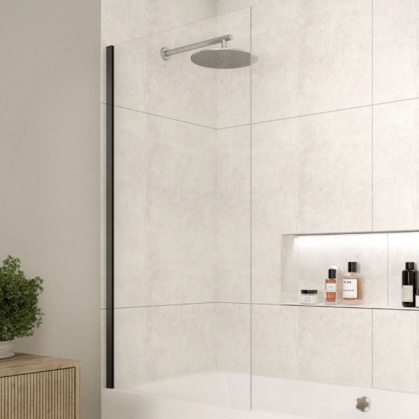 Merlyn Matt Black Square Fixed Bath Screen 1500 x 800mm