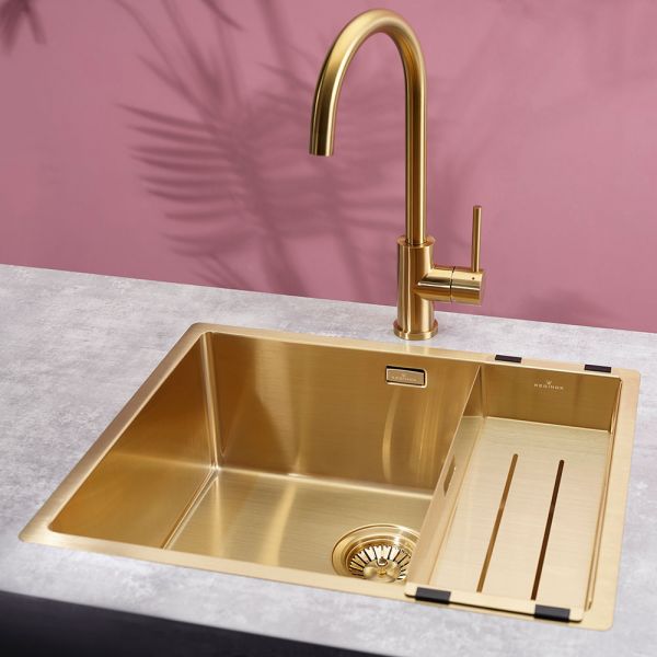 Reginox Miami Single Bowl Gold Kitchen Sink 540 x 440mm #6