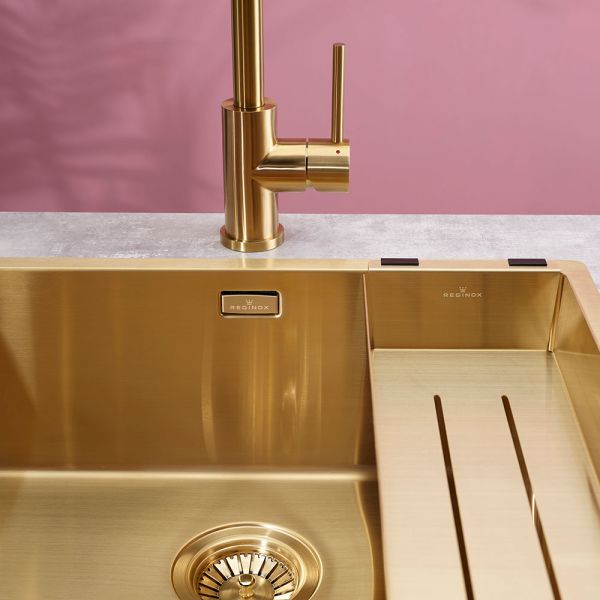 Reginox Miami Single Bowl Gold Kitchen Sink 540 x 440mm #7
