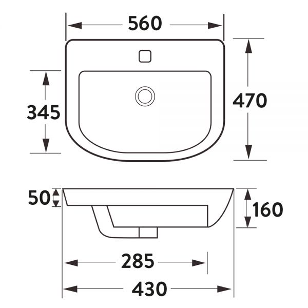 Apex Middleton One Tap Hole Semi Recessed Basin 560 x 470mm #2