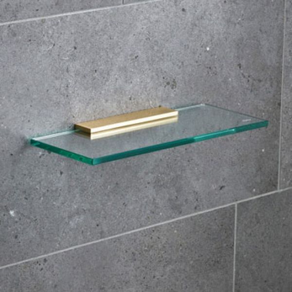 Miller Classic 300mm Glass Shelf with Polished Untreated Brass Bracket