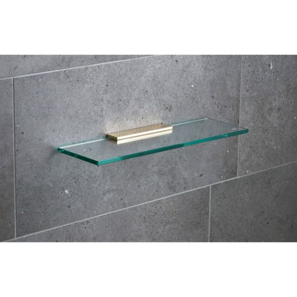 Miller Classic 400mm Glass Shelf with Polished Untreated Brass Bracket
