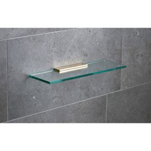 Miller Classic 400mm Glass Shelf with Polished Untreated Brass Bracket