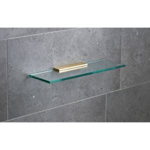 Miller Classic 400mm Glass Shelf with Brushed Lacquered Brass Bracket