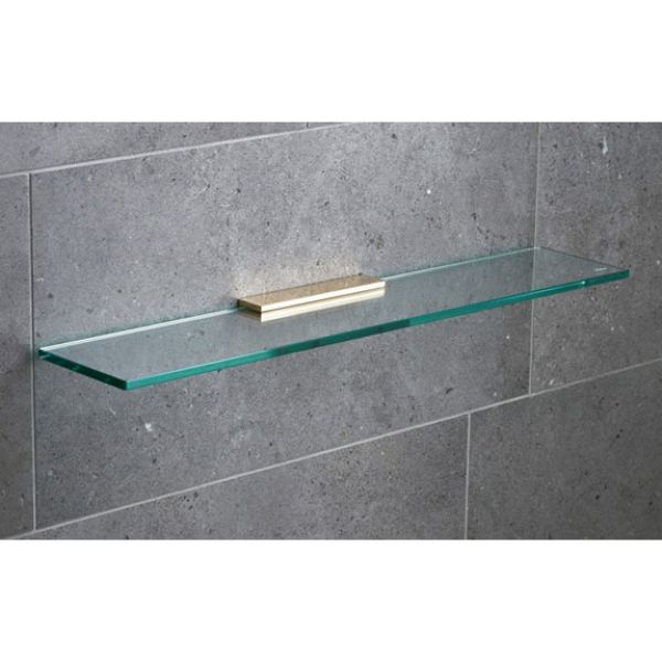 Miller Classic 600mm Glass Shelf with Polished Untreated Brass Bracket