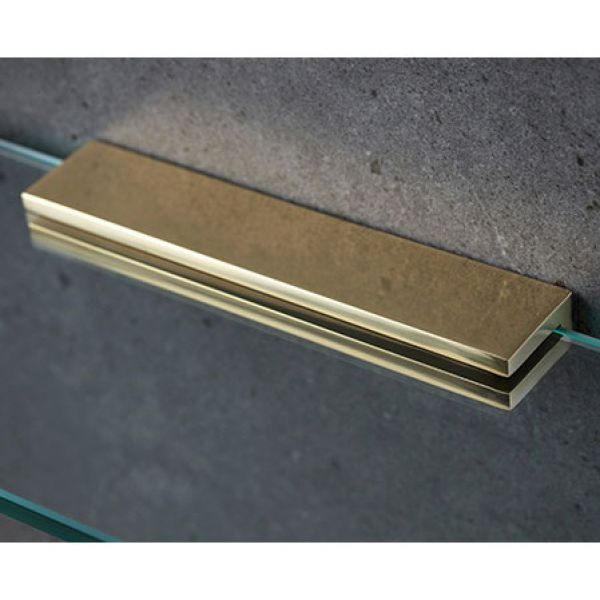 Miller Classic 600mm Glass Shelf with Polished Untreated Brass Bracket #2