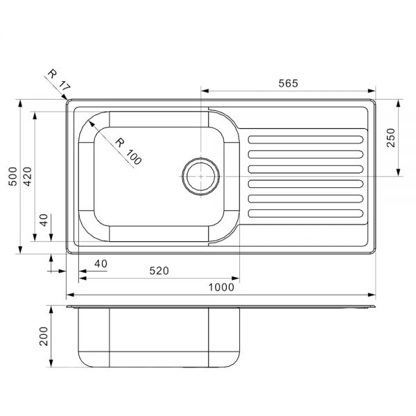 Reginox Minister Single Bowl Stainless Steel Kitchen Sink 1000 x 500mm #2
