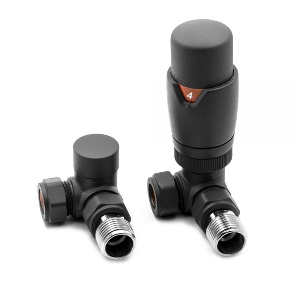 Reina Modal Anthracite Corner TRV Radiator Valves with Lockshield VLVMDLAC