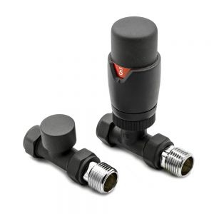 Reina Modal Anthracite Straight TRV Radiator Valves with Lockshield