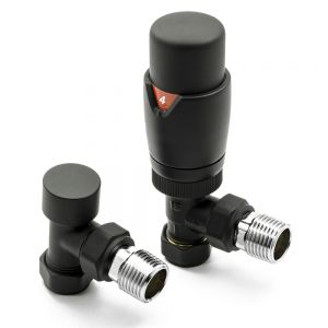 Reina Modal Black Angled TRV Radiator Valves with Lockshield