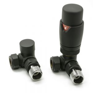 Reina Modal Black Corner TRV Radiator Valves with Lockshield