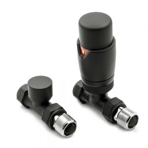 Reina Modal Black Straight TRV Radiator Valves with Lockshield