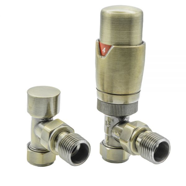 Reina Modal Bronze Angled TRV Radiator Valves with Lockshield