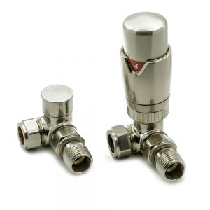 Reina Modal Brushed Corner TRV Radiator Valves with Lockshield