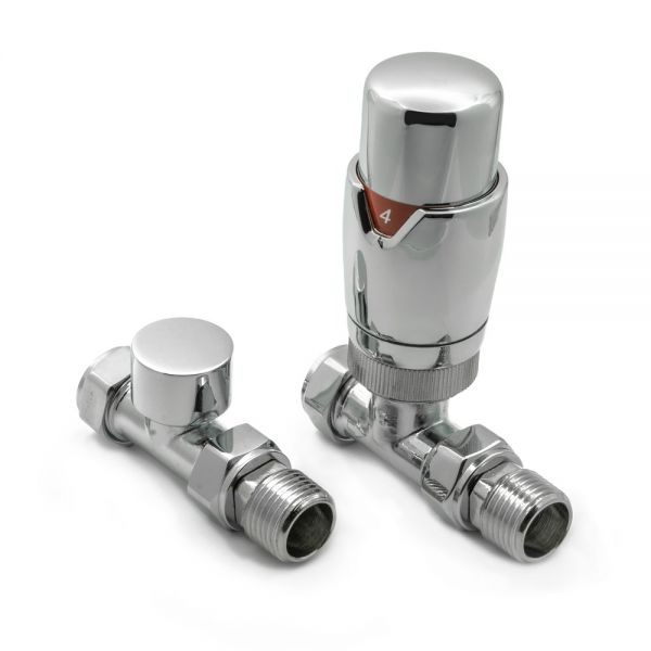 Reina Modal Chrome Straight TRV Radiator Valves with Lockshield