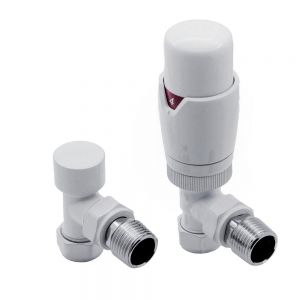 Reina Modal White Angled TRV Radiator Valves with Lockshield